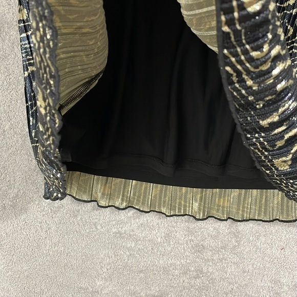 NEW Michael Kors Womens S Pleated Metallic Fit Black Gold Mini Wrap Dress - Picture 9 of 12